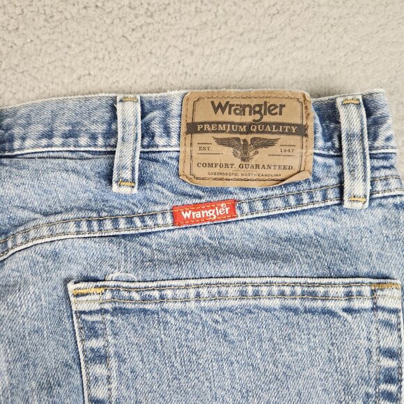 Wrangler Jeans Mens 36x32 Blue Straight Leg Classic Fit Grunge Workwear Denim - Picture 8 of 10
